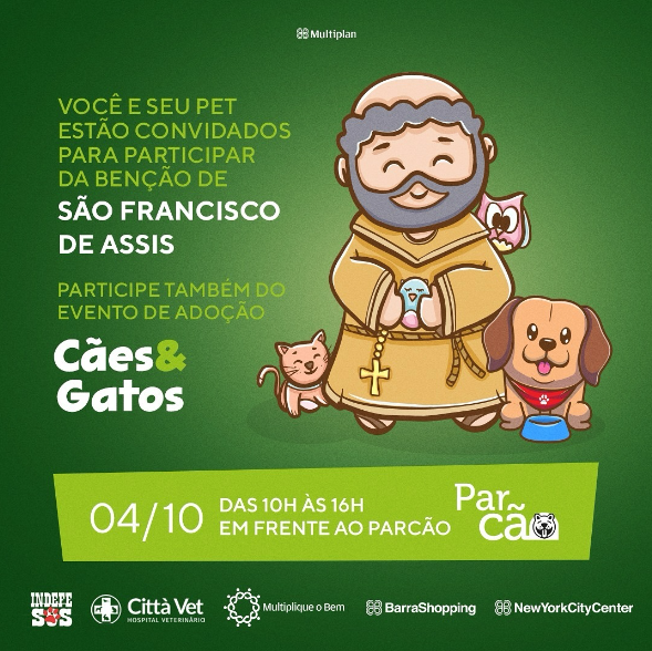 Prepare-se! Celebração de São Francisco de Assis com Benção dos Animais e Feira de Adoção no BarraShopping – Não Perca!